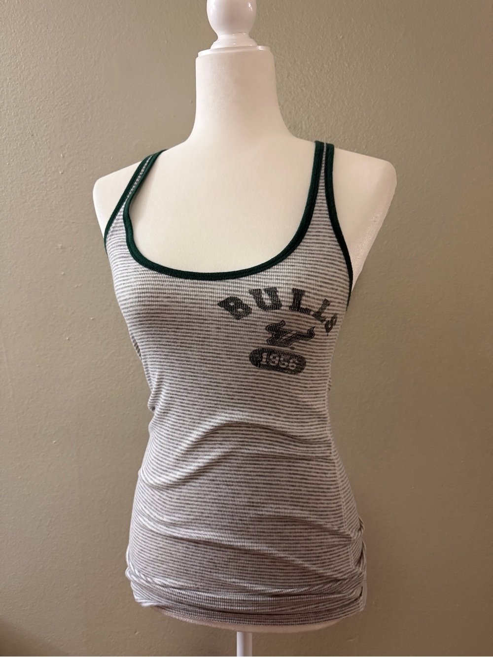 VS PINK USF Bulls Grey Striped Ribbed Tank Top Size M Y2K Vintage Dog Logo